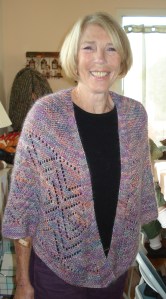 Carole modeling Terry's beautiful shawl