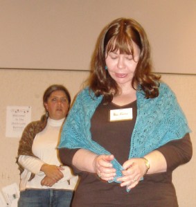 Karen in her lovely shawl Karen in her lovely shawl