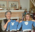 Jean and Sarah showing Jean’s “twin” sweaters