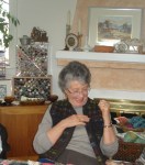 Jean wearing her window pane steeked vest