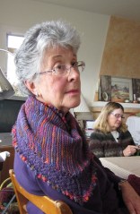 Jean wearing her Taygete Shawl