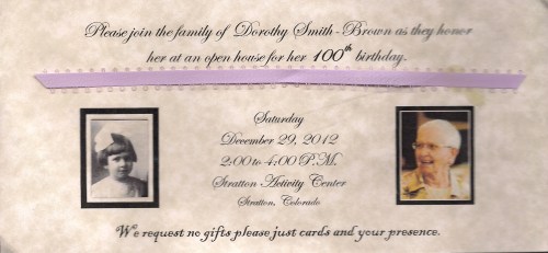 Invitation to celebrate Dorothy's 100th birthday!